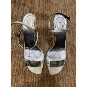Kate Spade Silver Heels Rhinestone Ankle Strap Sandals‎ Party Shoes 8.5